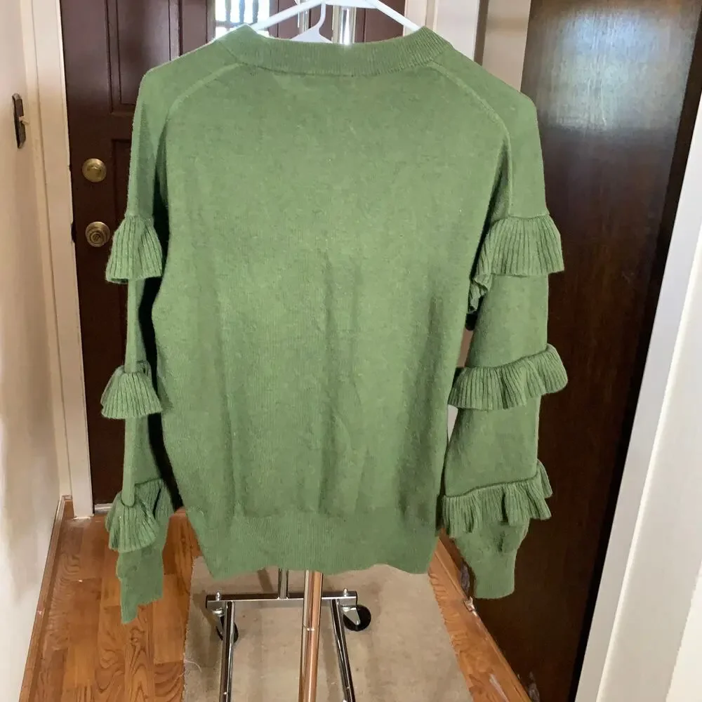 J. Crew green wool blend Ruffle Sleeve sweater size S